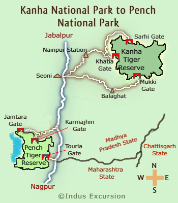 Kanha national park to Pench route